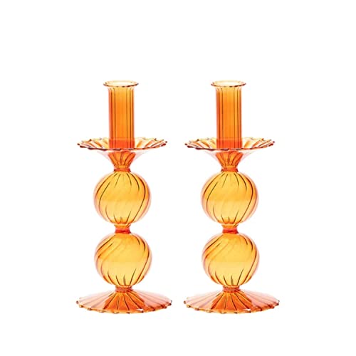 Kim Seybert Bella Short Candle Holder, in Amber Set of 2 in a Box