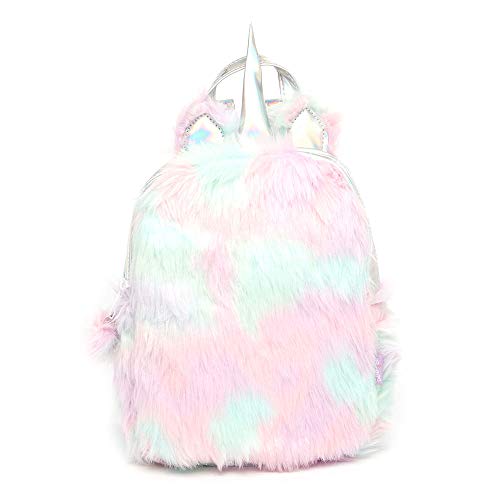 Mochila holografica peluda unicornio city rock Rosa