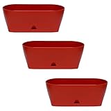 3X Blumenkasten Balkonkasten Pflanztopf für Garten Balkon und Tischdeko mit Wasserauffangschale für den Innen- und Außenbereich 1,7l rot