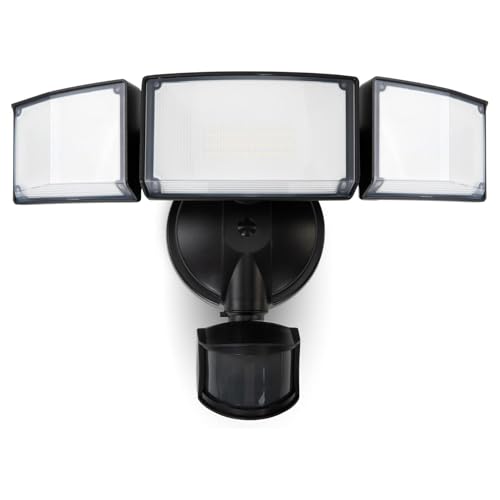 Image of LUTEC LED Security Lights Motion Sensor Light Outdoor, 3-Head Motion Detected Flood Light, 5000K Daylight, IP65 Waterproof, Dusk to Dawn for Garage, Yard, Porch (Black)