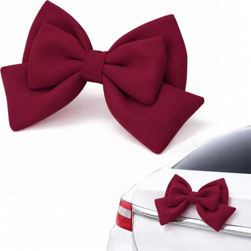 Image of Pink Car Bow for Women Cute Car Exterior Cute Decor for Girls Coquette Decorations for Cars (Claret)
