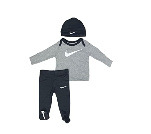 Image of Nike Baby Boy Footed Pants, Long Sleeve Top and Beanie 3 Piece Set (B(56K436-023)/G, 3 Months)