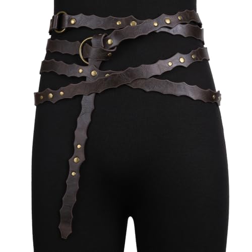 Image of HiiFeuer Medieval DIY Faux Leather Metal Chain Belt, Vintage Adjustable Thin Belt For Women, Retro Skinny Belt For Dresses