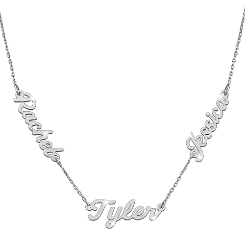 JEWEE DIAMOND Personalisierte Namenskette 925 Sterling Silber - Familienkette mit 2-7 Namen für Mutter Geschenk für Muttertag Weihnachten