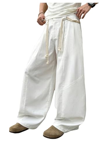 Men's Baggy Pants Wide Leg Pleated Dress Pants Slacks Casual Chino Trousers with Pockets