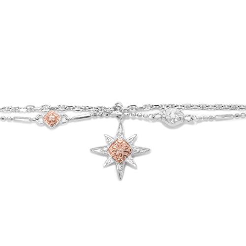 New Beginnings By Janyl Adair - Two Tone 18K Rose Gold Plated .925 Sterling Silver Ball Chain & Anchor Chain Star 2 Strand Link Bracelet - 6-1/4”- 8” #TOP2