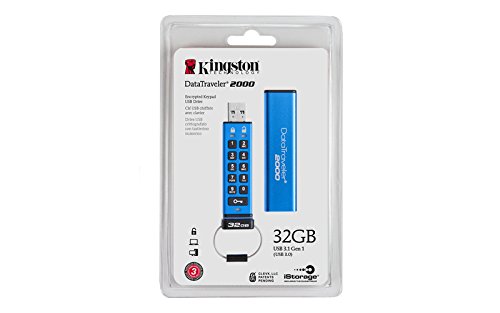 DT200032GB - Pen Drive de segurança Kingston de 32GB USB 3.0 Data Traveler Série 2000 c criptografia