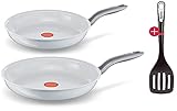 Tefal C908022 Induktion Pfanne 20 und 28 cm Bratpfanne + Tefal Pfannenwender, Keramikversiegelt für krosses braten, Perfekte Ergebnisse (ohne Antihaft, hitzebeständiger Thermo Griff)