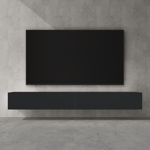 doporro Meuble TV Bas 240x40,2x30cm Armoire TV Gris Noir Mat Table de Télévision Salon avec Portes Meuble TV Suspendu MBTV02