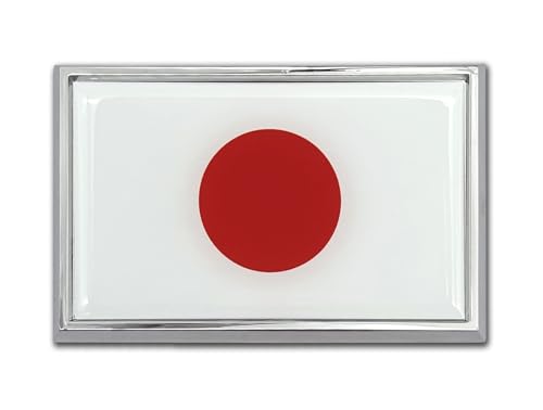 Image of Elektroplate Premium Japan Flag All Metal Chrome Emblem for Cars, Trucks, and All Auto | Universal Fit at 2.5 inch x 3.8 inch | Weatherproof
