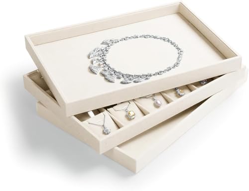 Image of Serving Empty Velvet Jewellry Drawer Organizer Stackable Tray (Beige)
