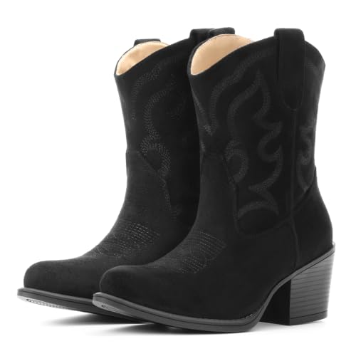 Image of IXU Cowboy Boots for Women Wide Suede Ankle Western Cowgirl Boots