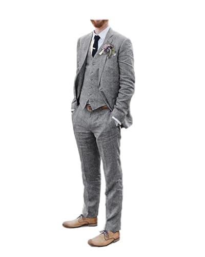 Men Suits Linen Beach Wedding Suits 3 Piece Groomsmen Attire Linen Blazer Vest Pant Prom Tuxedo