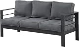 Wisteria Lane Patio Furniture Aluminum Sofa, All-Weather Outdoor 3 Seats Couch, Gray Metal Chair with Dark Grey Cushions