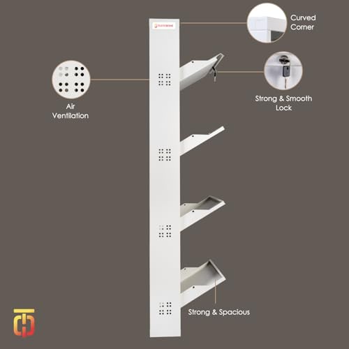 Image of TUFFERONE Shoe Rack Metal Heavy-Duty Cabinet 4-Door Wall-Mounted Organizer White Durable 4-Layer Footwear Stand for Home & Office 58 inch H x 29 inch W x 6 inch D