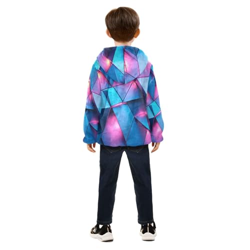 Blue and Pink Abstract Triangles Toddler Fleece Jacket Girl Boys Hooded Fleece Jacket Coat Warm Outwear Zip-up 3-10T4