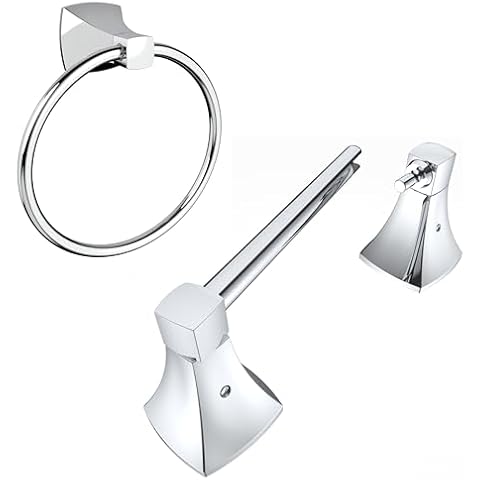 WZRUA Bathroom Hardware Set 2 Pieces Toilet Paper Holder and Towel Ring Wall Mounted Stainless Steel and Zinc Alloy Chrome Cover