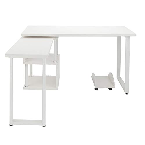 Minelody FCH L-Shaped Computer Desk with Storage Shelf White