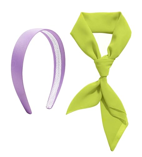 Comsite Green Scarf Daphne Lime Green Ascot Neck Silk Scarf Purple Headband Hankerchief Costume Accessories for Women