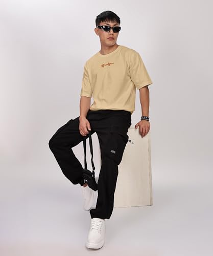 Image of SHODOX Bio-Washed Anti Bacterial 100% Pure Cotton Men's Oversized Aesthetic Premium Printed T-Shirt | Cozy Soft, Less Wrinkles Loose Fit, Drop Shoulder, Korean Baggy Style Tees for Mens