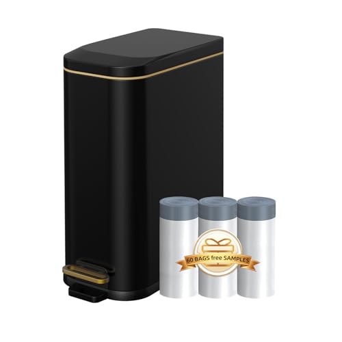Image of KdbK Bathroom Trash Can with Soft Close Lid, 15L/ 4 GallonRectangular Trash Can with Removable Wastebasket, Step Pedal, Slim Wastebasket for Bedroom, Home Office,B
