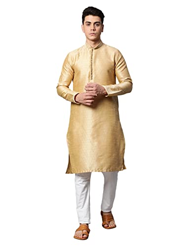 Image of Manthan Mens Full Sleeves Striped Blended Cotton Kurta