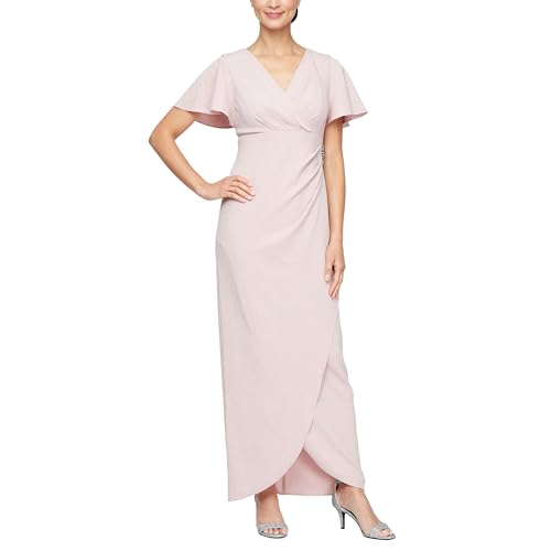 Image of S.L. Fashions Women's Long Empire Waist Mother of The Bride Dress with Side Ruffle & Surplice Neck (Petite and Regular Sizes)