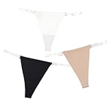 abandi Women's 3 Pack Clear Strap Thongs Invisible T-Back G String Thong Panties Adjustable Clear Underwear,001 Size S