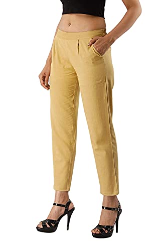 Image of DIGITAL SHOPEE Women Cotton Regular Fit Elastic Waist Casual Ankle Pant Trouser with Two Side Pocket