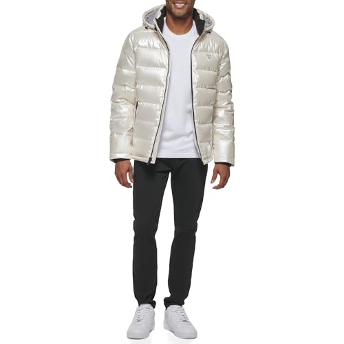 Image of Guess mens Holographic Hooded Puffer Jacket