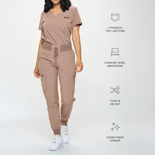 Image of Monarch Uniforms Slim Fit Stretchy Scrubs Women's Jogger Scrub Set Slim Jogger Scrubs with Tuck-In Top for Women