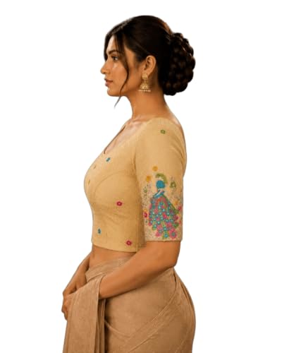 Image of Women's Designer Readymade Stretchable Blouse with Peacock Embroidery Elegant Ethnic Saree Blouse