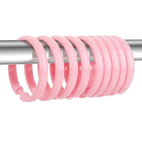 Qulable Pink Shower Curtain Hooks - 12 Pcs Circular Plastic Shower Curtain Rings for Bathroom - O Shaped Light Pink Shower Hooks Rings for Shower Curtain Rod