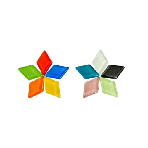 Image of Assorted Colours Glass Mosaic Tiles (20 Variations) (All Packs: 100 g,200 g,500 g), DIY Mosaic Art, Decoration, Crystal Glass Mosaic Tiles (Glossy Diamond 15 x 25 mm), 200 g