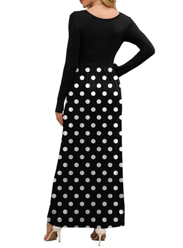 Image of DEARCASE Women's Maxi Dress Long Sleeve Crewneck Empire Waist Long Dresses | Empire Waist,round neck,floor length, dual side pockets, A-line,fall winter long dresses for wedding guest,party,vacation