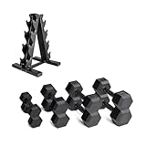 CAP Barbell 45,4 kg beschichteter schwarzer Griff Sechskant-Hantel-Set mit vertikalem Gestell