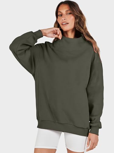 Image of ANRABESS Womens Oversized Sweatshirts Mock Neck Pullover | Cozy Fleece Long Sleeve Tops, Casual Daily Wear, Going Out & Preppy, Loose Fit, 2026 Fall Winter Trendy Outfits