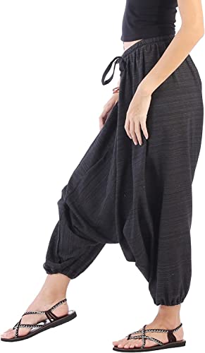 Image of Whitewhale Mens Women Cotton Stripe Aladdin Loose Baggy Boho Hippie Harem Pants