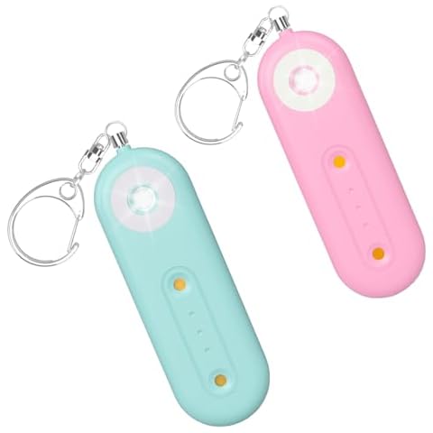 ROTOPATA Personal Safety Alarm Keychain for Women, Rechargeable 130DB Loud Emergency Self Defense Key Chain Siren with LED Strobe Light for Elderly Traveling College Essentials(Light Blue & Pink) Cover