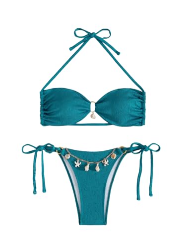 SweatyRocks Women's 2 Piece Bikini Set Tie Back Halter Strap Cutout Backless Swimsuit High Waist Bikini Sets