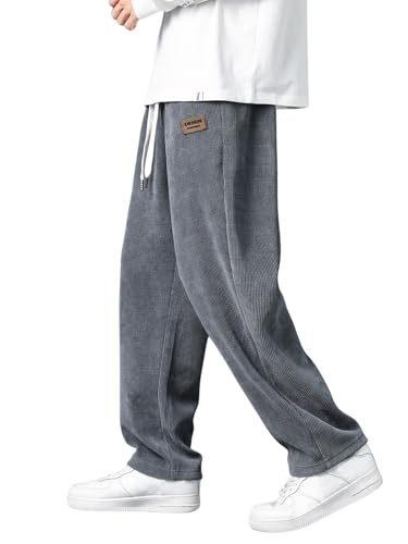 Verdusa Men's Baggy Sweatpants Casual Straight Leg Pants Drawstring Loose Trousers with Pockets