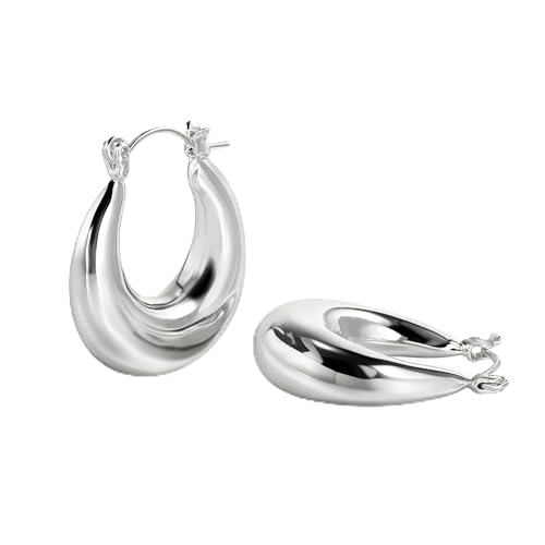 Chunky Gold Hoop Earrings for Women, 14k Gold Plated Thick