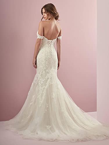 RYANTH Off Shoulder Mermaid Wedding Dresses for Bride 2024 Lace Boho Beach Open Back Bridal GownsWDD983