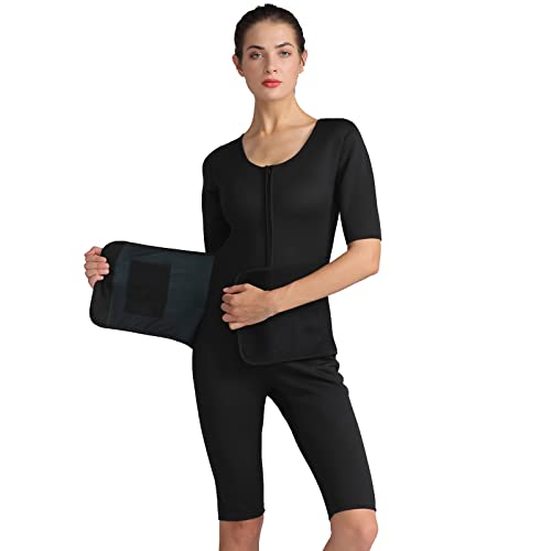 Bakerdani - Traje de sauna de cuerpo completo para entrenamiento de cintura y corsé con cinturón para perder peso para mujeres