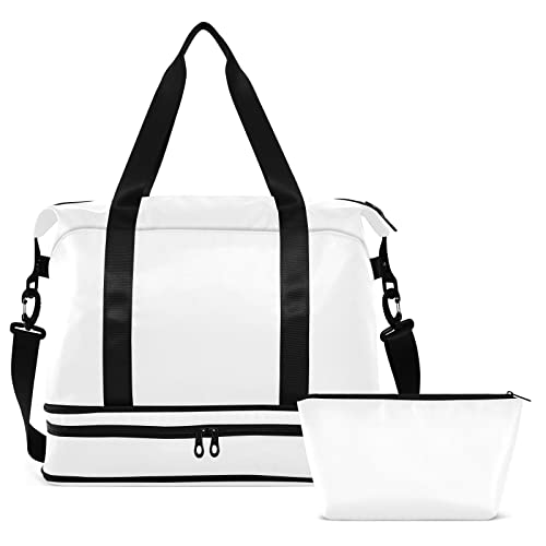White Weekender Bags for Women Travel Duffel Bags with Shoe Compartment Overnight Bag Carry on Sports Duffel Bag with Toiletry Bag for Travel/Business/Gift White2