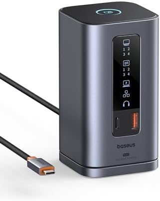 Baseus Spacemate Series 11-in-1 Docking Station 3 Monitors with 2 x HDMI 1 x DP 4K @ 60Hz, 3 x USB-A/C 10 Gbps, 1 Gbps Ethernet, 100 W PD, Compatible with Laptop Dell/HP/Mac/Lenovo/Acer