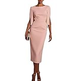 Vestido midi de manga media para mujer, con cuello redondo, elegante, para la oficina, fiesta, casual, entallado, Pnnrk, M