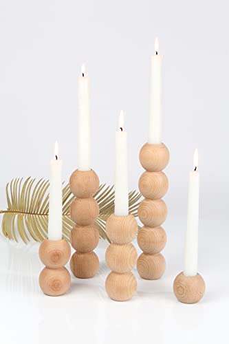 Gurfuy Wood Candle Holders Set Of 5 - Rustic Long Wooden Candlestick Holders Bulk Un Finished Nature Wood Decorative Candle Stand For Table Wedding Dinning Centerpiecesfestival (Bead Cylinder) #TOP2