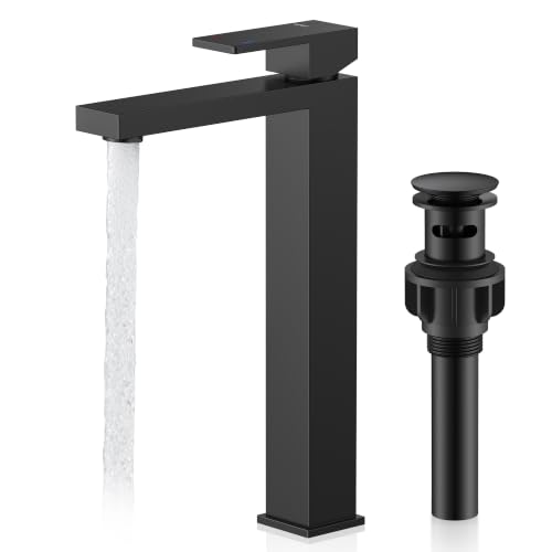 KENES Matte Black Vessel Sink Faucet Single Hole, Tall Bathroom Sink Faucet