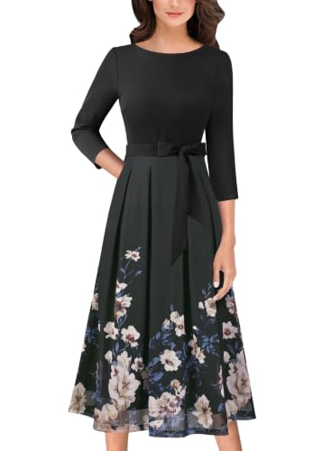 Image of VFSHOW Womens Work Business Casual Church Pockets Belted A-Line Midi Dress